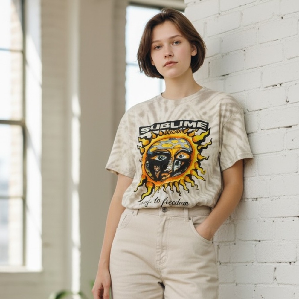 EARTHBOUND 40 Oz to Freedom Tie Dye Graphic Tee, Brown/White Multicolor, S, NWT